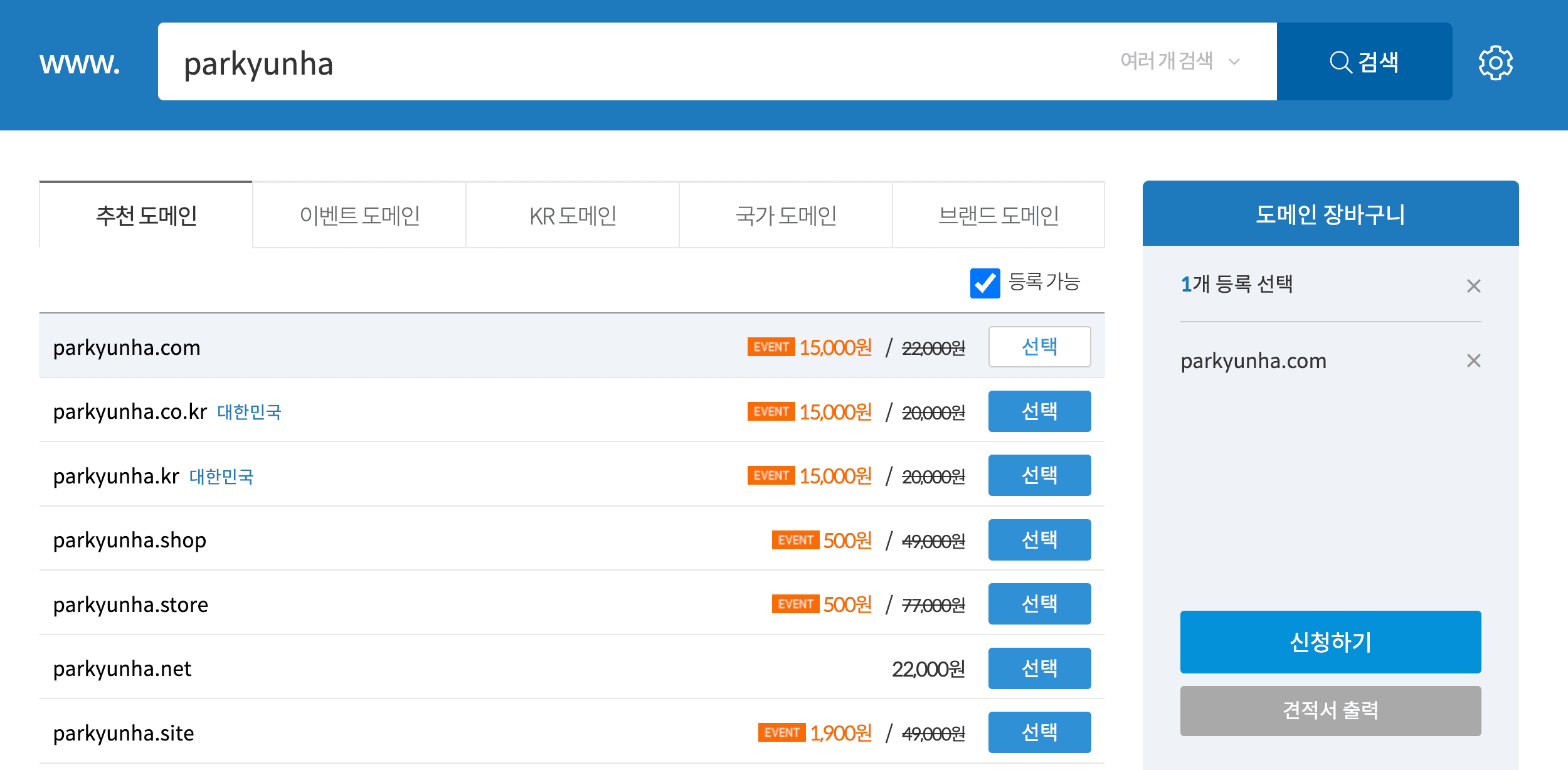 내가 사용할 도메인 검색하기